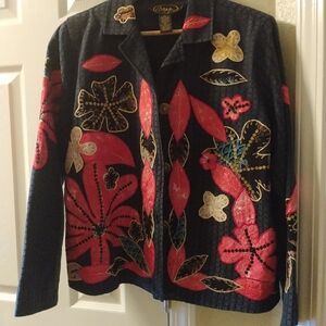 Alex Kim Jacket Blazer Long Sleeve Embellished Embroidery PL black,red gold